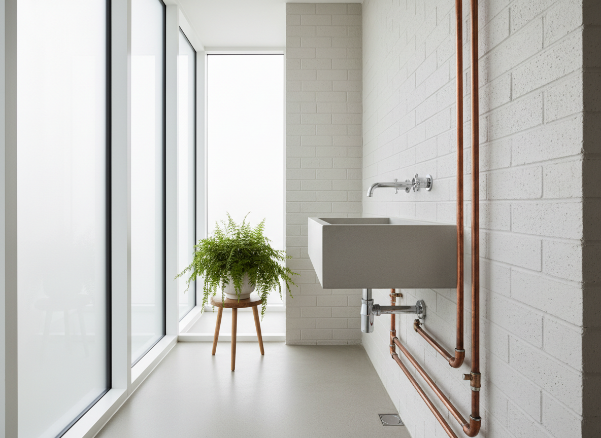 Illustrative domestic plumbing fixtures and pipework